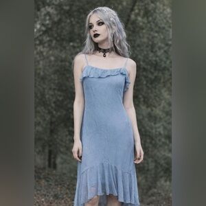 VTG BYER TOO! 90s Y2K Women L Lined Blue Midi Dress USA Whimsy Goth Fairy Sequin